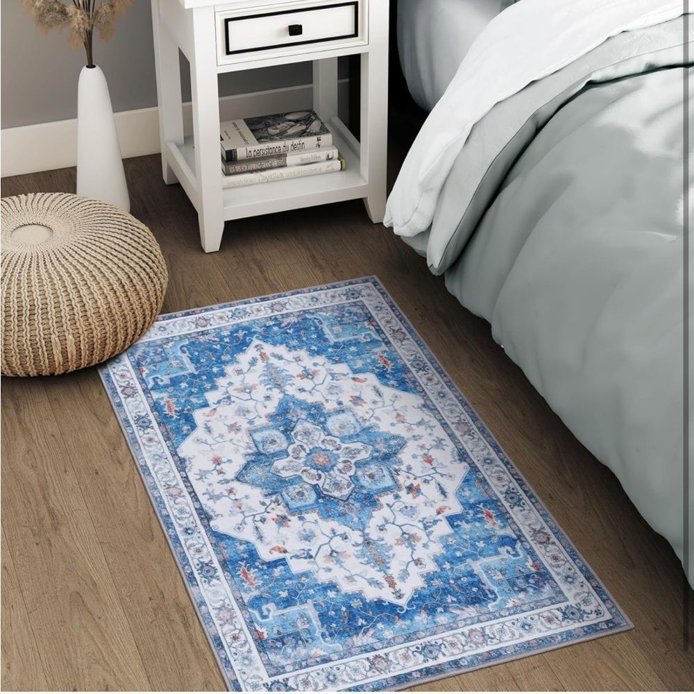 Boho Blue Rug - 2x3 Entryway Rug /Doormat Non-Slip, Washable, Low-Pile NEW